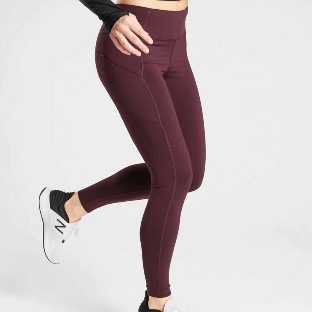 Athleta Maroon High Rise Contender Zip Pockets‎ Leggings